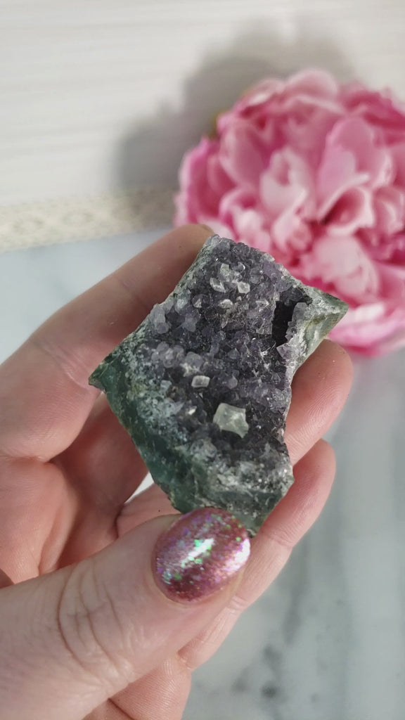 Unique Druzy Amethyst with Gypsum Crystal Cluster Natural Gemstone | Wisdom - 2