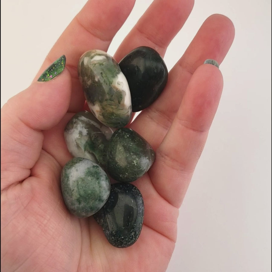 Moss Agate Natural Tumbled Crystal - One Stone - Video
