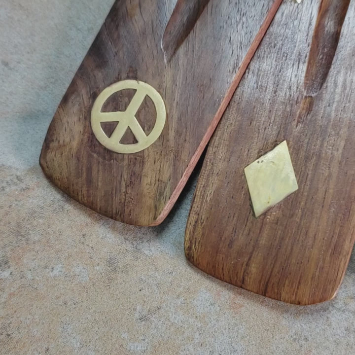 Wooden Incense Burner Tray with Brass Inlay - Choose Your Style! - VIDEO