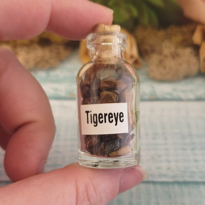 Tigers Eye Natural Crystal Chips Bottle - One Bottle - Video