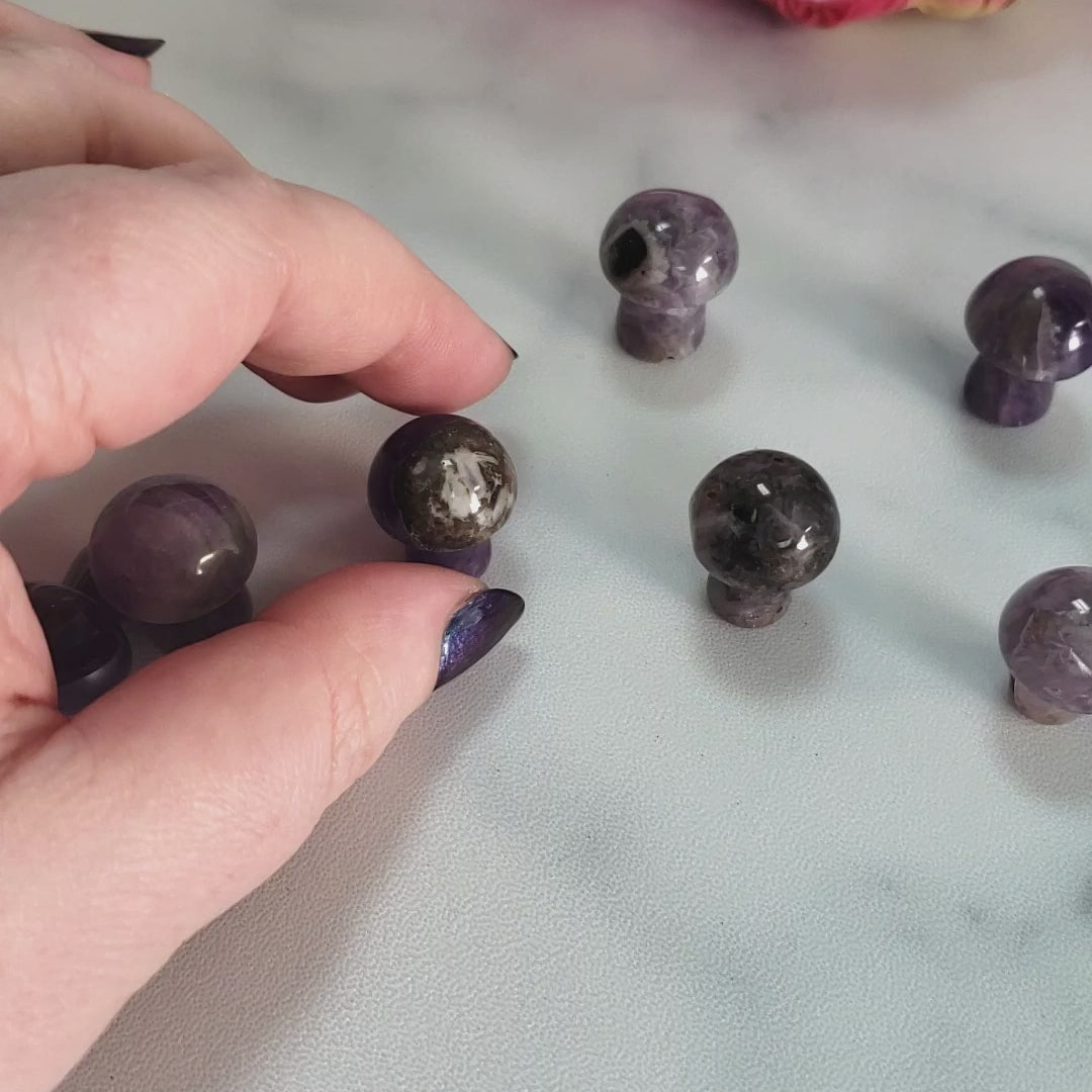 Amethyst Crystal Natural Gemstone Mushroom Toadstool Mini Carving - Video
