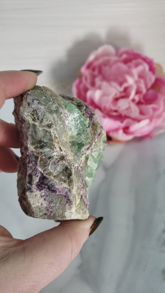 Unique Raw Fluorite Crystal in Quartz Natural Rough Gemstone | Bliss - 5