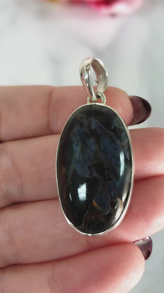 Unique Dark Blue Pietersite Stone Natural Gemstone 925 Sterling Silver Pendant - Percy - 4