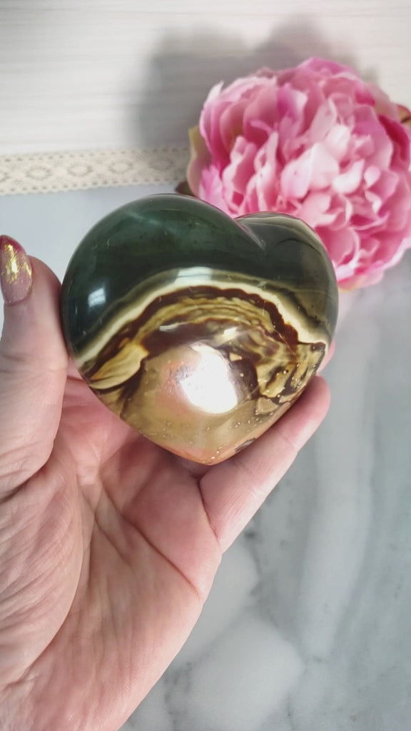 Unique Polychrome Jasper Stone Heart Natural Crystal | 86mm | Borage - 5