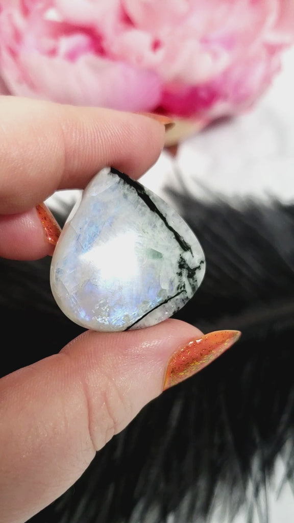 Unique 40 Carat Flashy Rainbow Moonstone Crystal Cabochon Natural High Quality Gemstone | Tune - 3