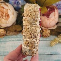 Mullein & Red Statice White Sage Bundle - One 4 Inch Smudge Stick - Video