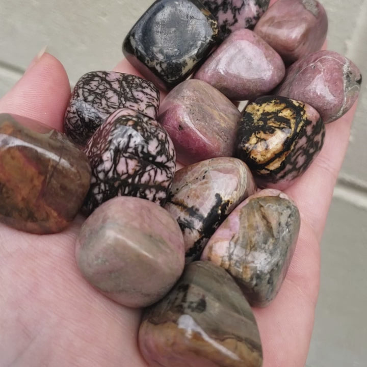 Rhodonite Natural Crystal Tumbled Stone - One Stone - Video