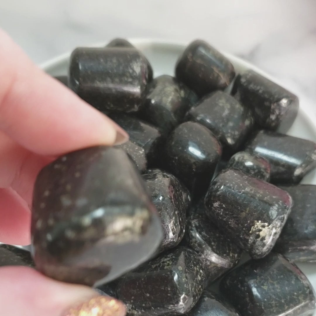 Black Galaxy Jasper Stone Natural Tumbled Crystal - One Stone - Video