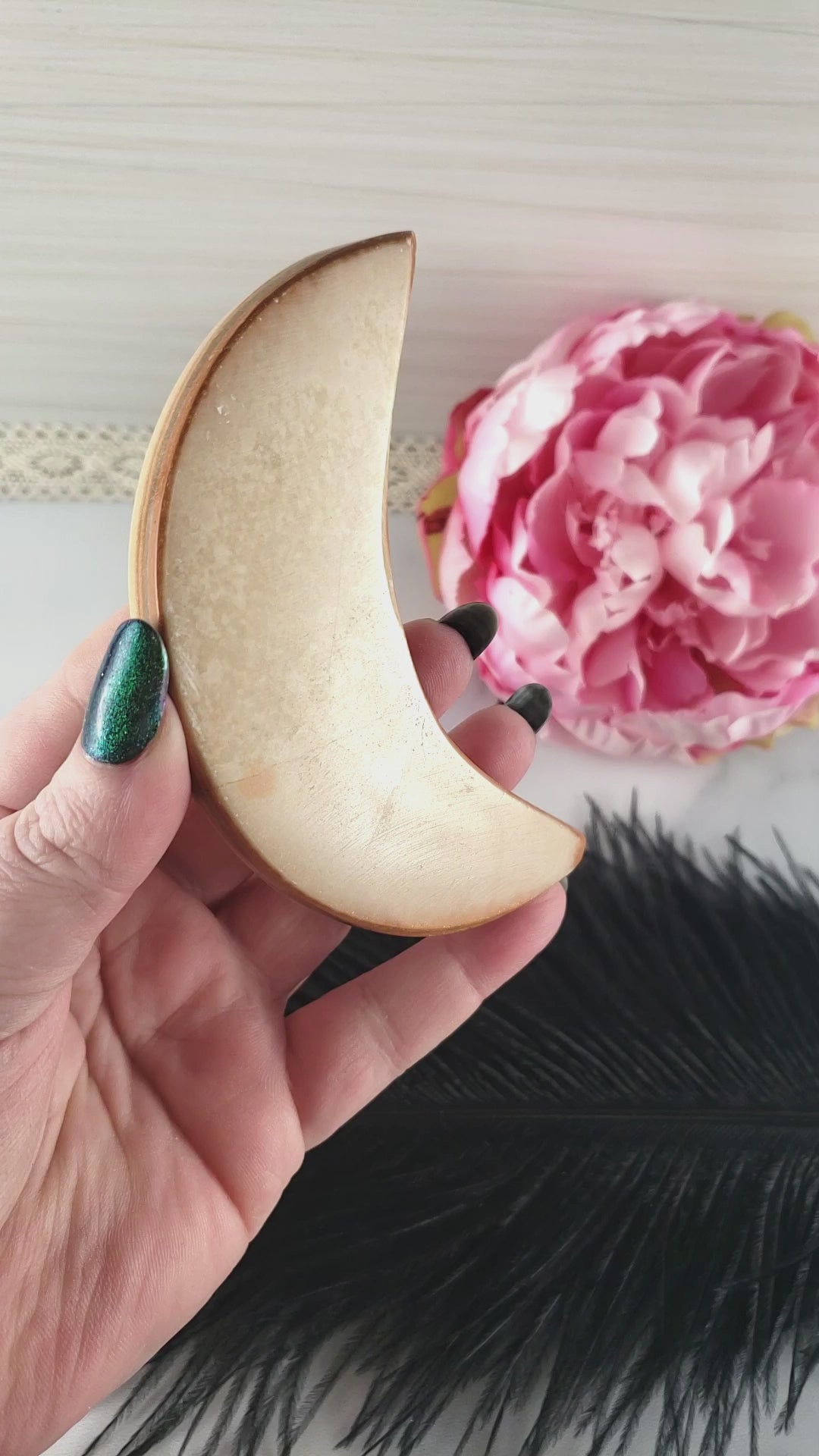 Unique Aragonite Crystal Crescent Moon Tile Natural Gemstone Carving | Waning - 3