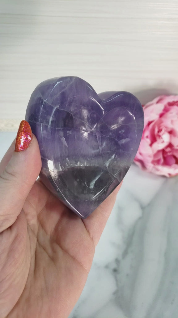 Unique Purple Fluorite Crystal Bowl Natural Gemstone Heart Shaped Bowl | Ntima - 3