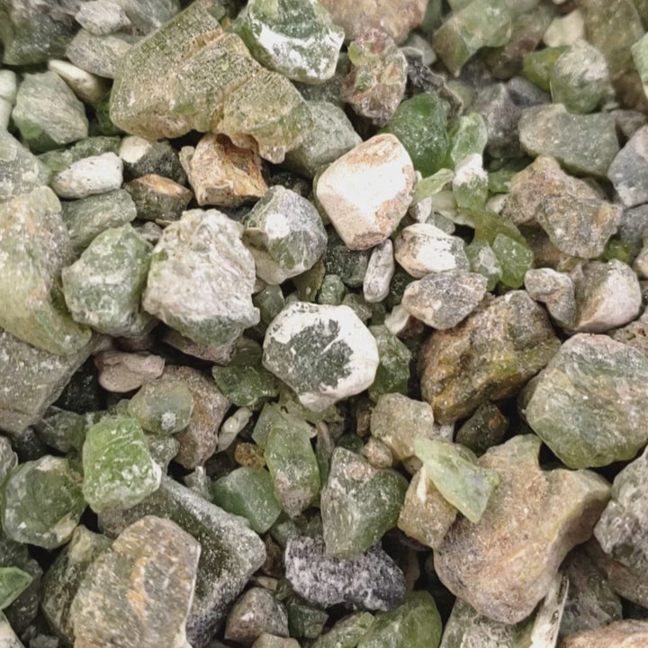RAW Peridot Natural Rough Crystal Chips by the Ounce - video