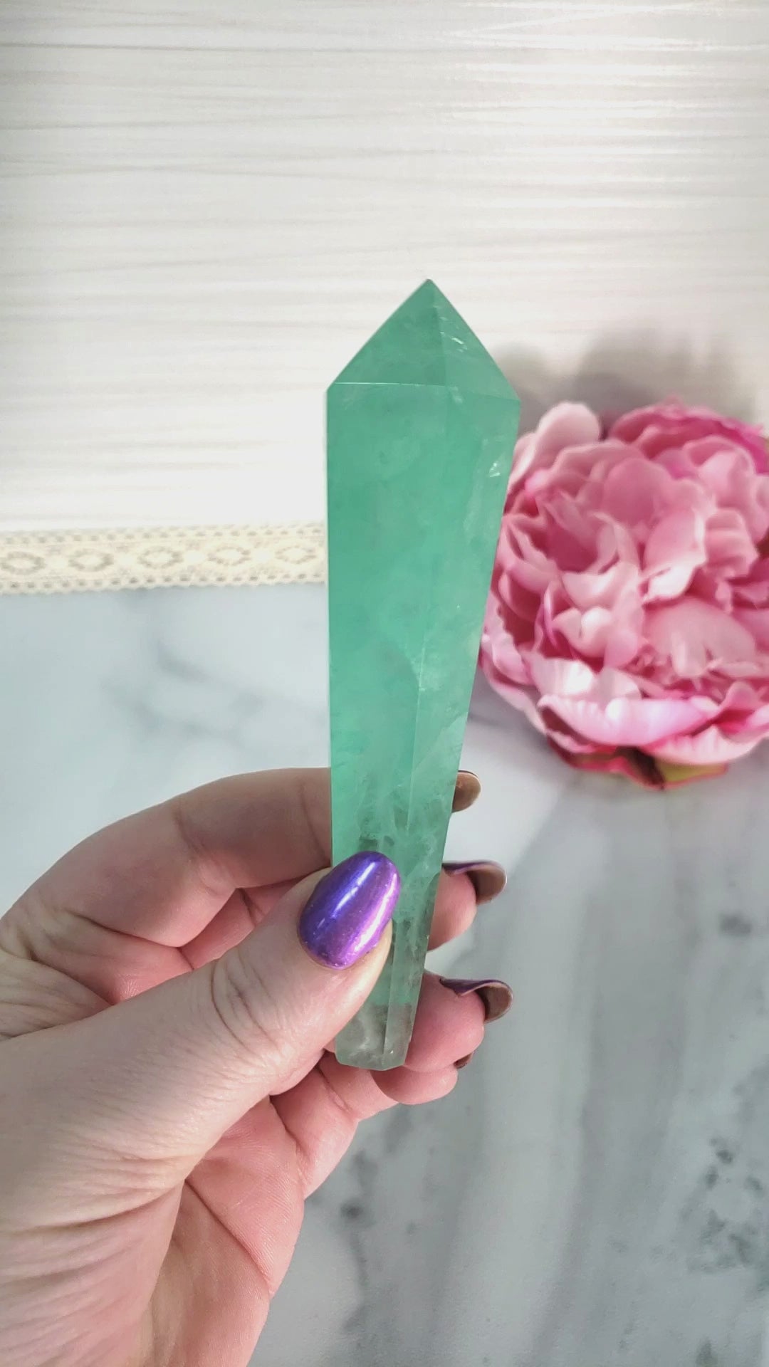 Unique Aqua Green Fluorite Crystal Wand Natural Gemstone Scepter | Rih - VIDEO