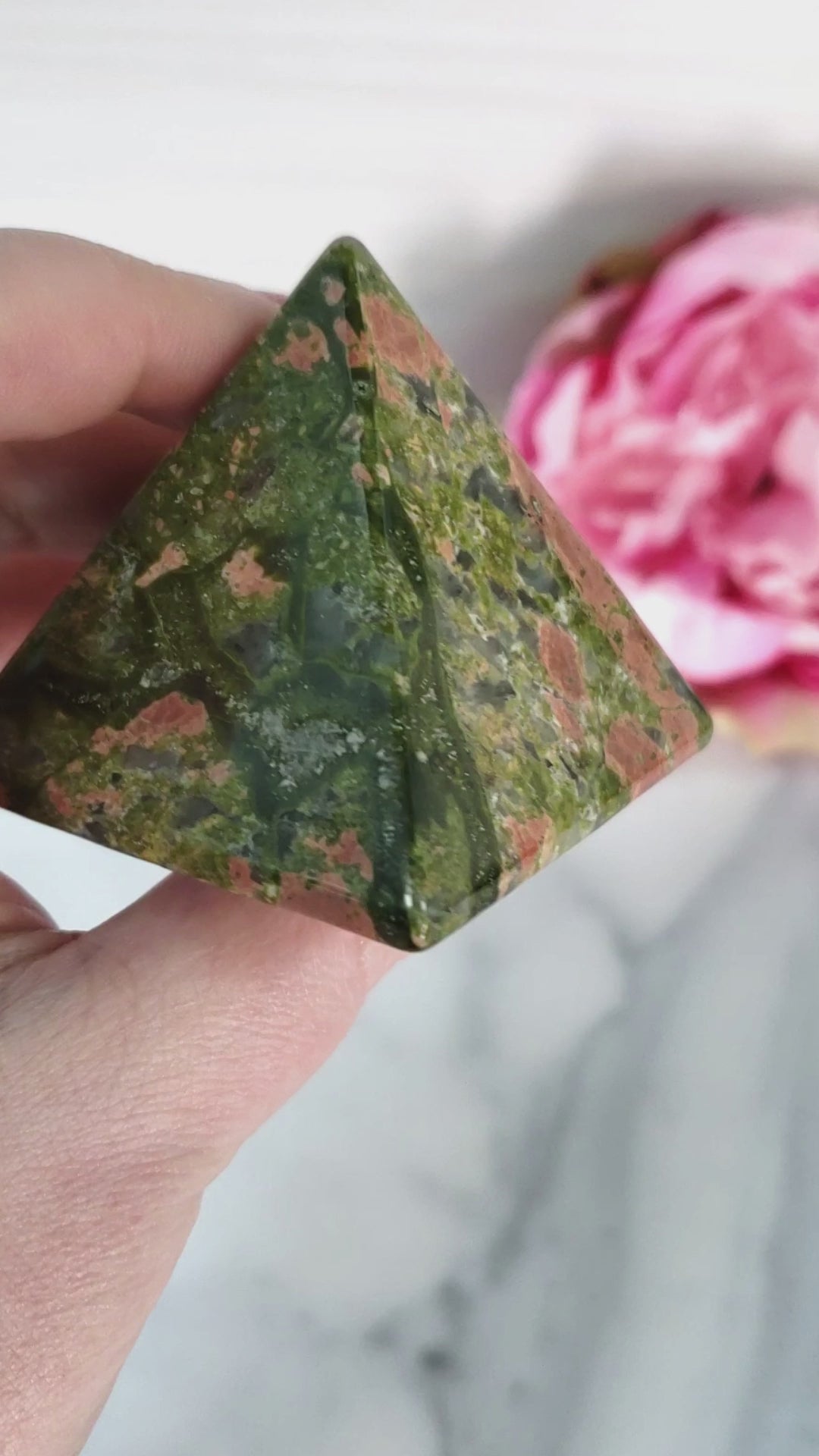 Unique Unakite Stone Natural Crystal Pyramid | 2 Inch Base | Frolic - 4