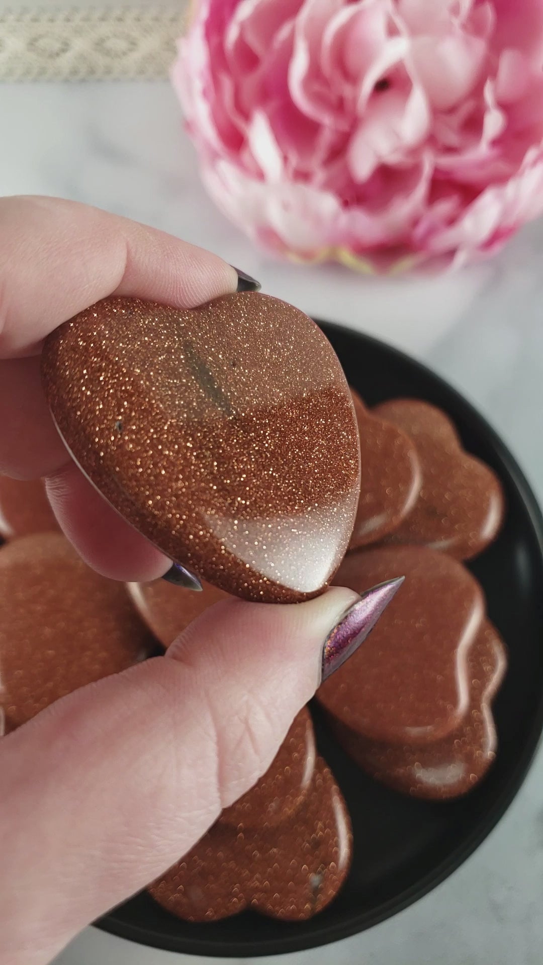 Red Goldstone Crystal Heart Carving Manmade Gemstone - 2