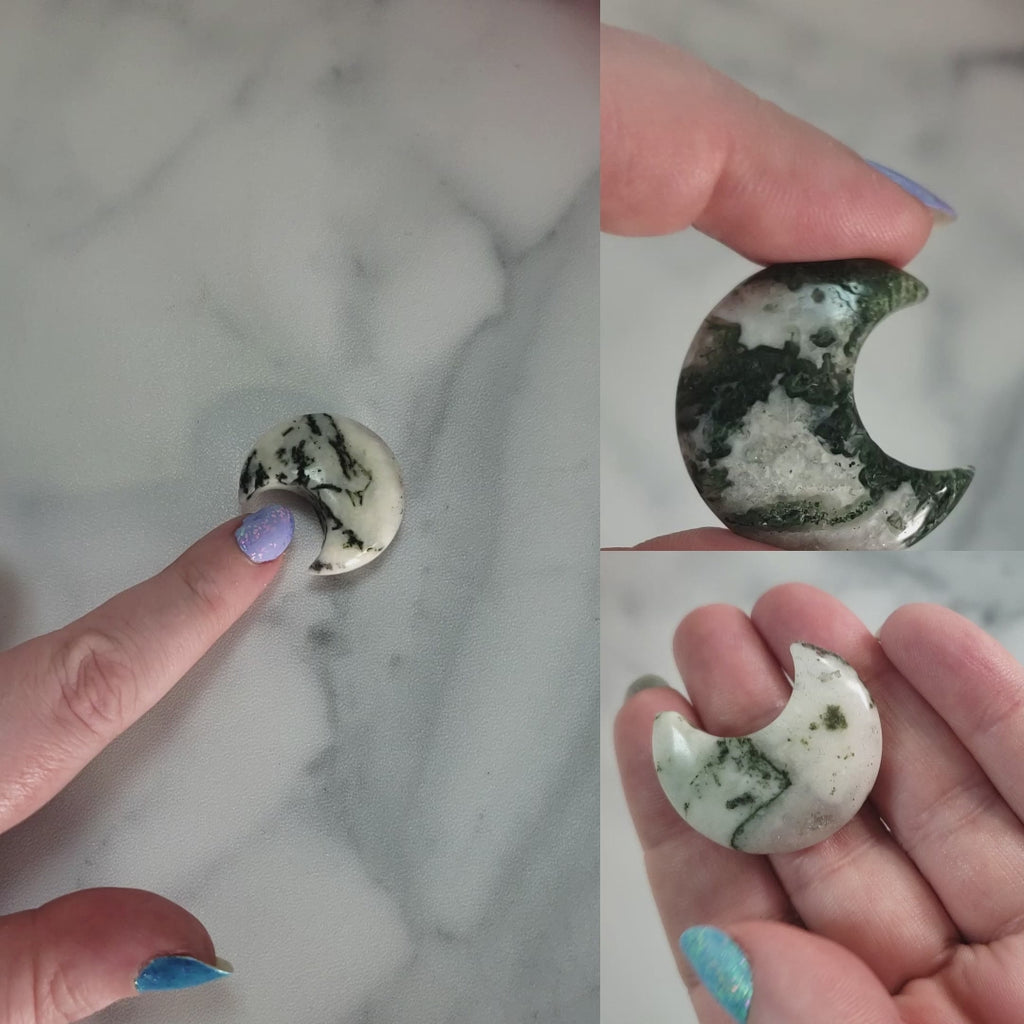 Tree Agate Natural Gemstone Crescent Moon Carving Fidget Stone - Video