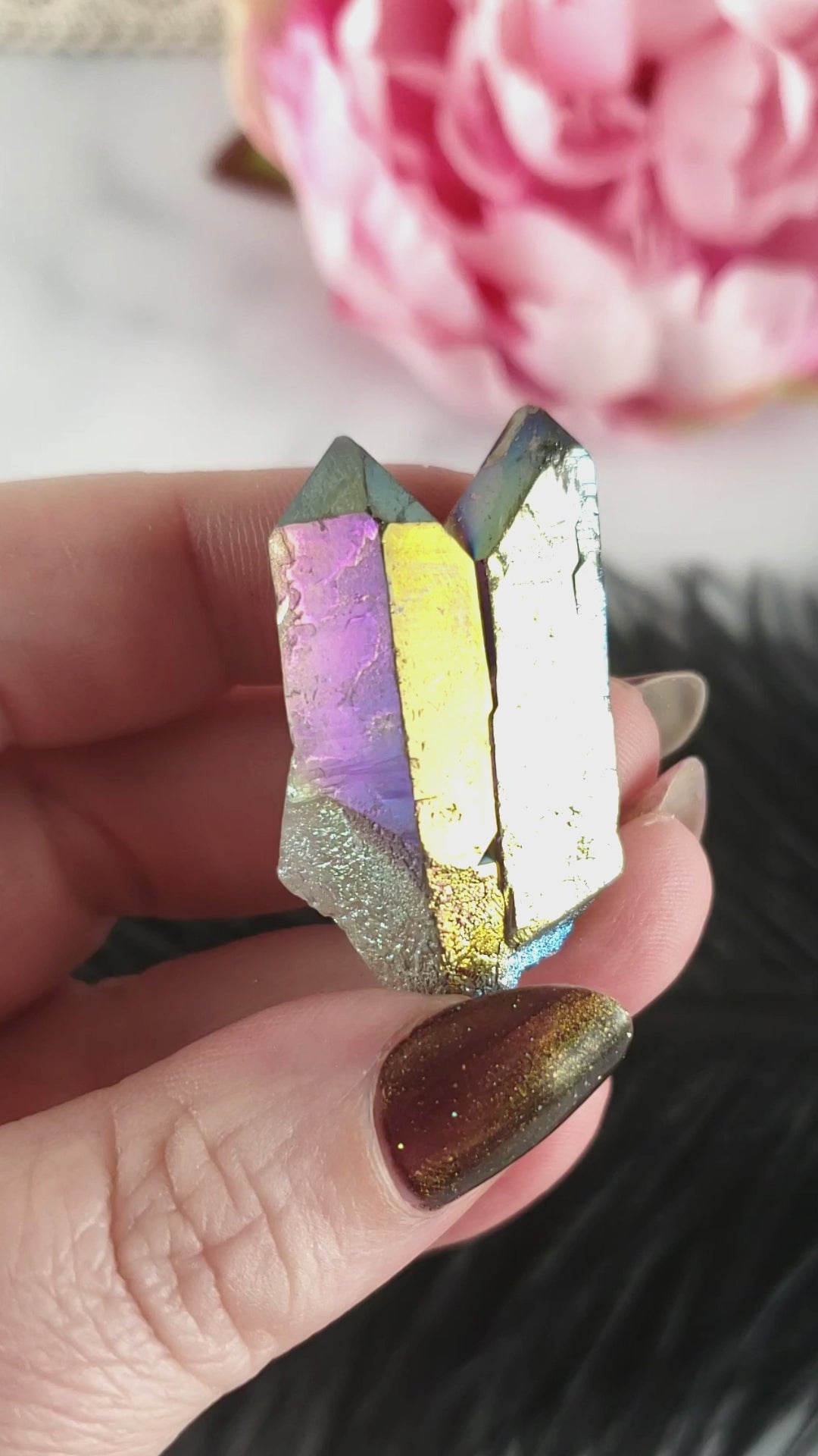 Unique Titanium Rainbow Aura Quartz Crystal Treated Gemstone | Mirai - 5
