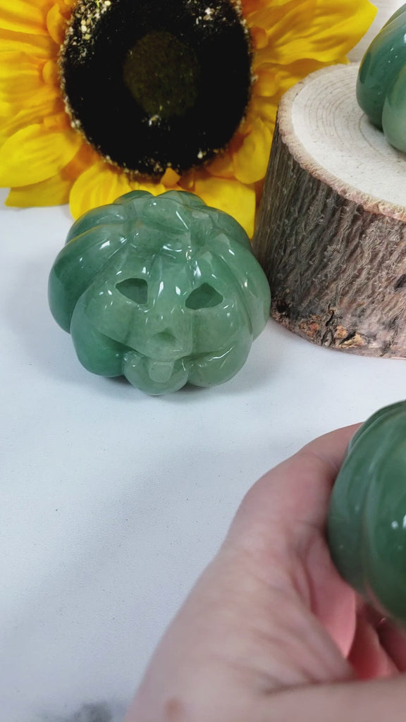 Green Aventurine Crystal Carving Natural Gemstone Jack-O-Lantern | Lucky Pumpkin - 6