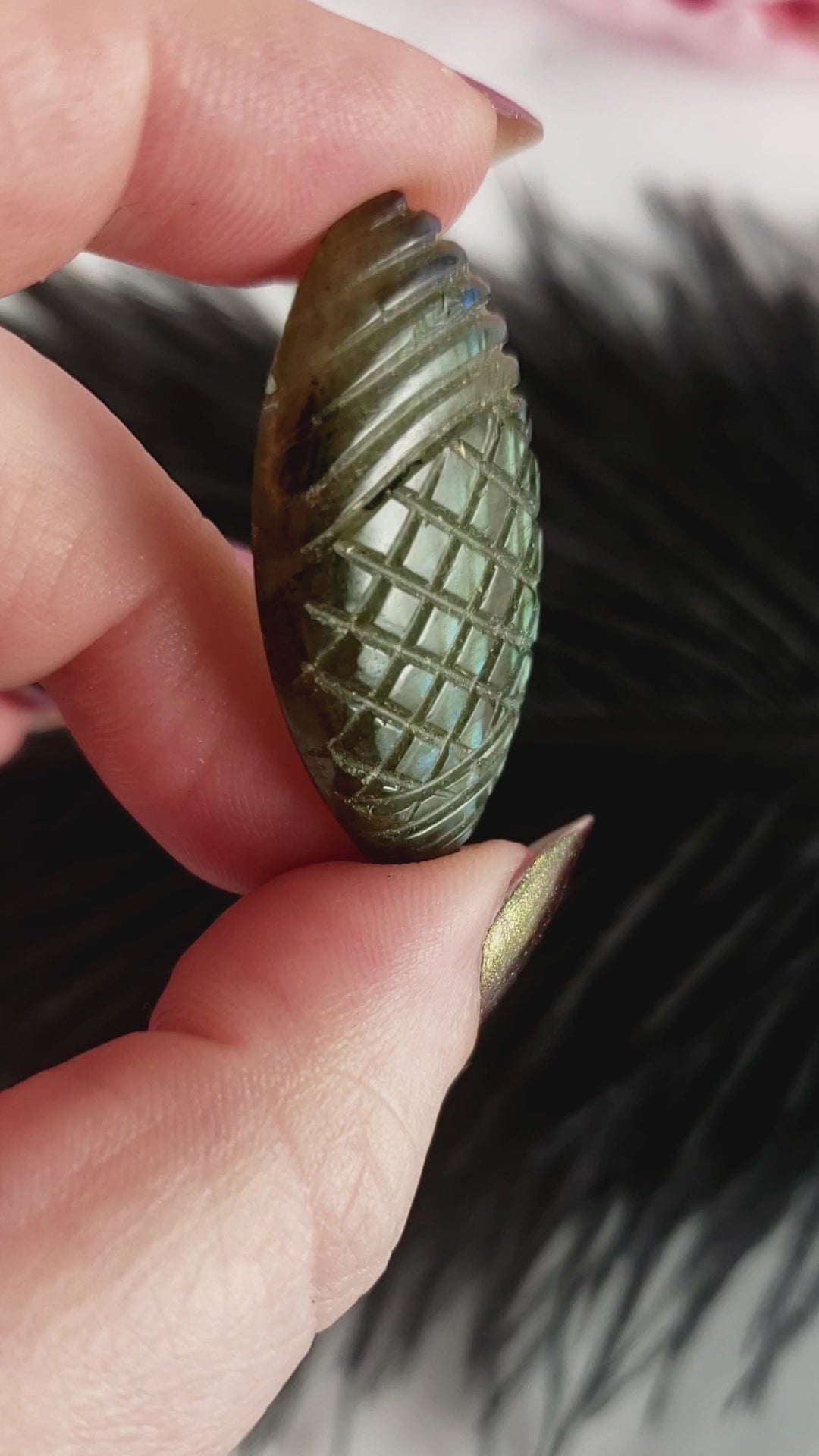 Unique 33 Carat Labradorite Cabochon Natural Gemstone Carving | Spindle - 1