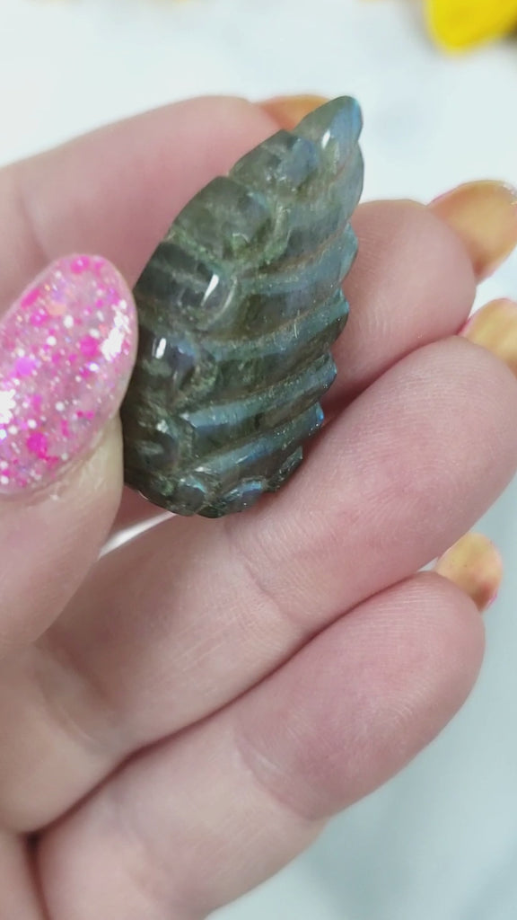 Unique 33 Carat Labradorite Cabochon Natural Gemstone Carving - Lyre - Video