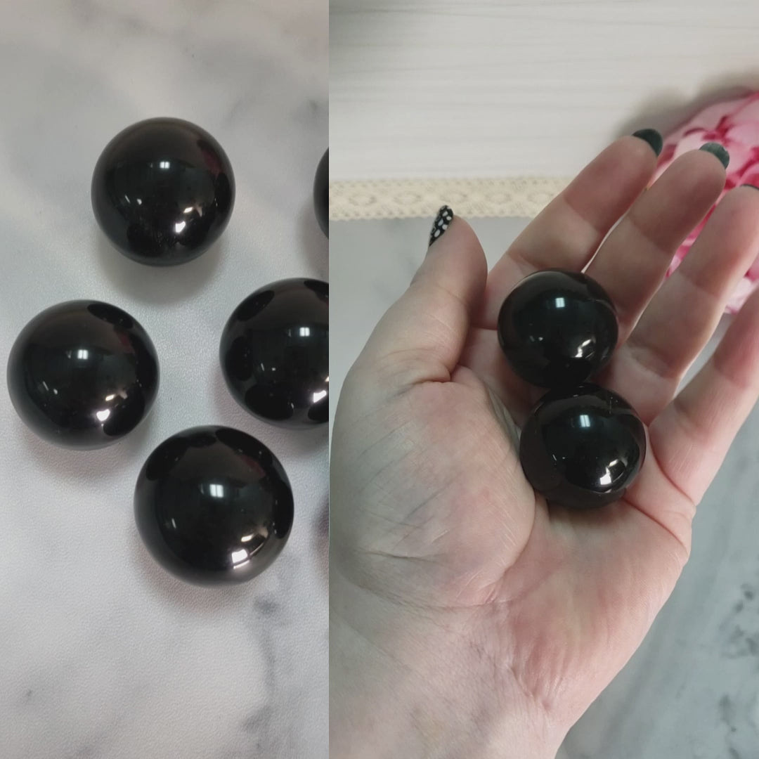 Black Obsidian Natural Crystal Sphere Gemstone Orb Marble - One 30mm Sphere - Video