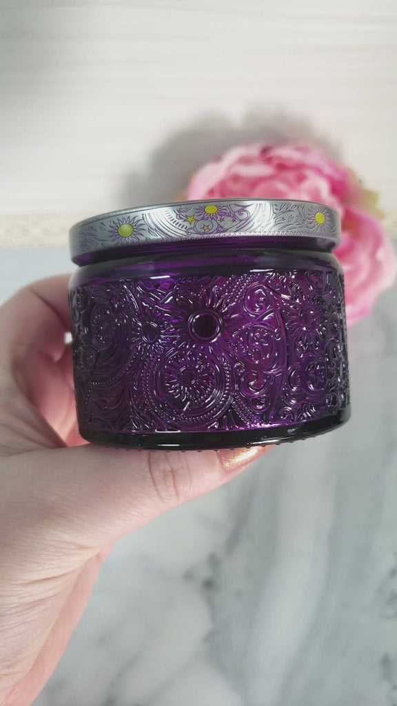 Purple Celestial Colored Glass Container with Lid | Great for Spell Jars, Crystal Storage, & Candle Making - 3