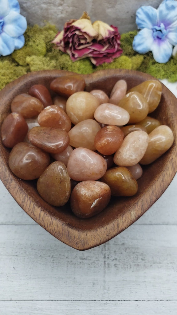 video of red aventurine crystals in heart bowl 