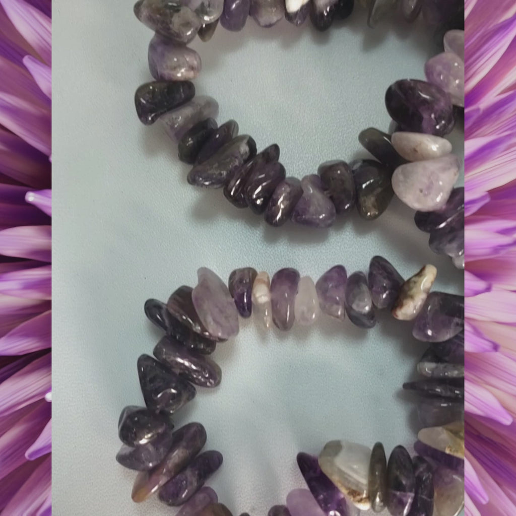 Amethyst Crystal Natural Gemstone Nugget Bead Bracelet - Video