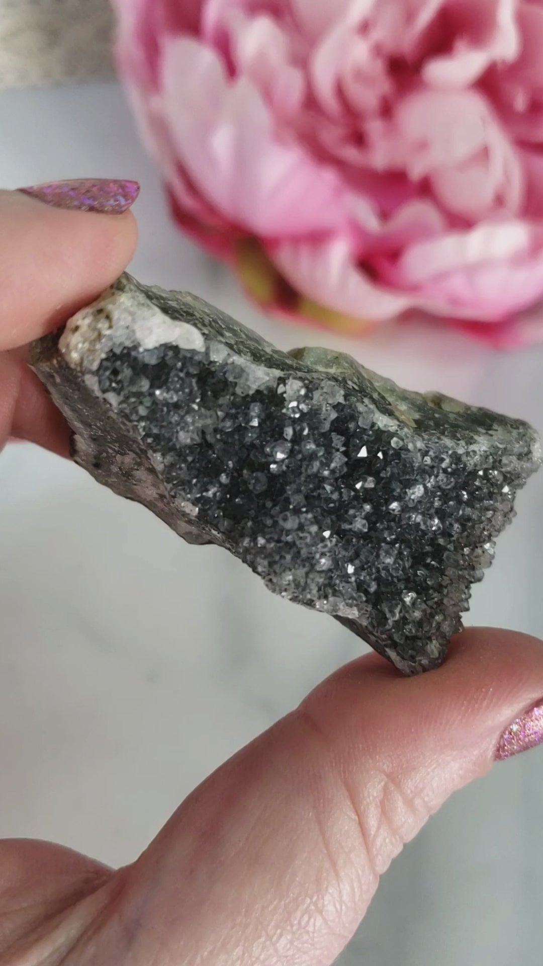 Unique Druzy Black Amethyst Included Quartz Crystal Cluster Natural Gemstone | Beauty - 3