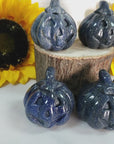 Blue Quartz Crystal Carving Natural Gemstone Jack-O-Lantern | Focused Pumpkin - 3