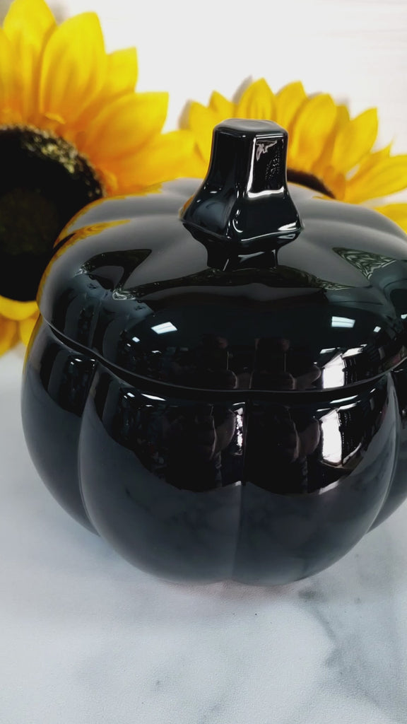 Spooky Black Pumpkin Glass Bowl | Container with Lid | Halloween Home Decor - Video