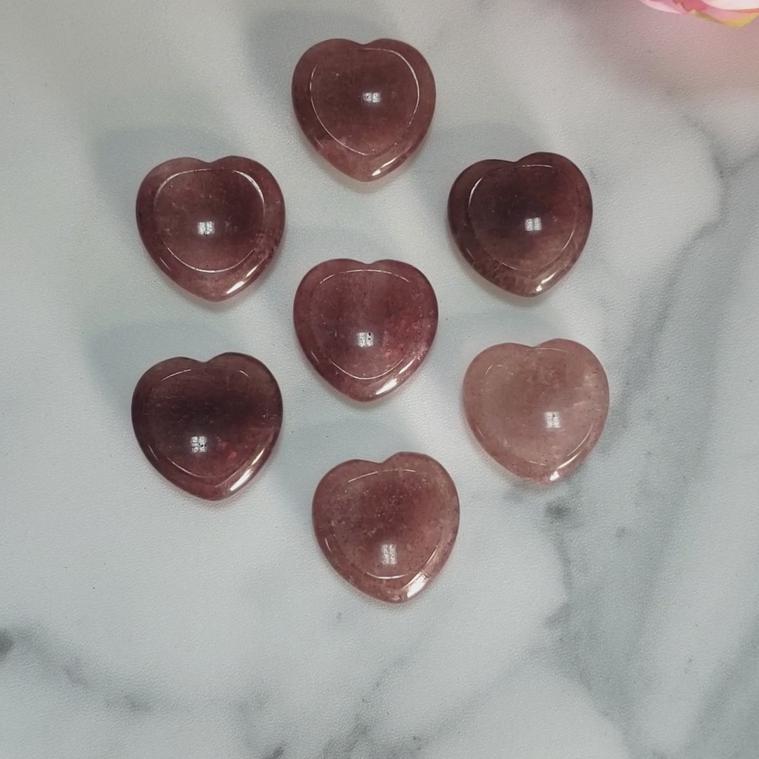 Strawberry Quartz Crystal Heart Shaped Worry Stone - Video