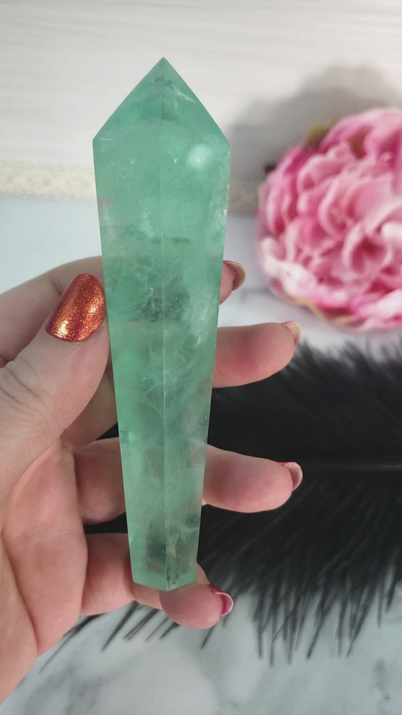 Unique Aqua Green Fluorite Crystal Wand Natural Gemstone Scepter | Akuro - 5