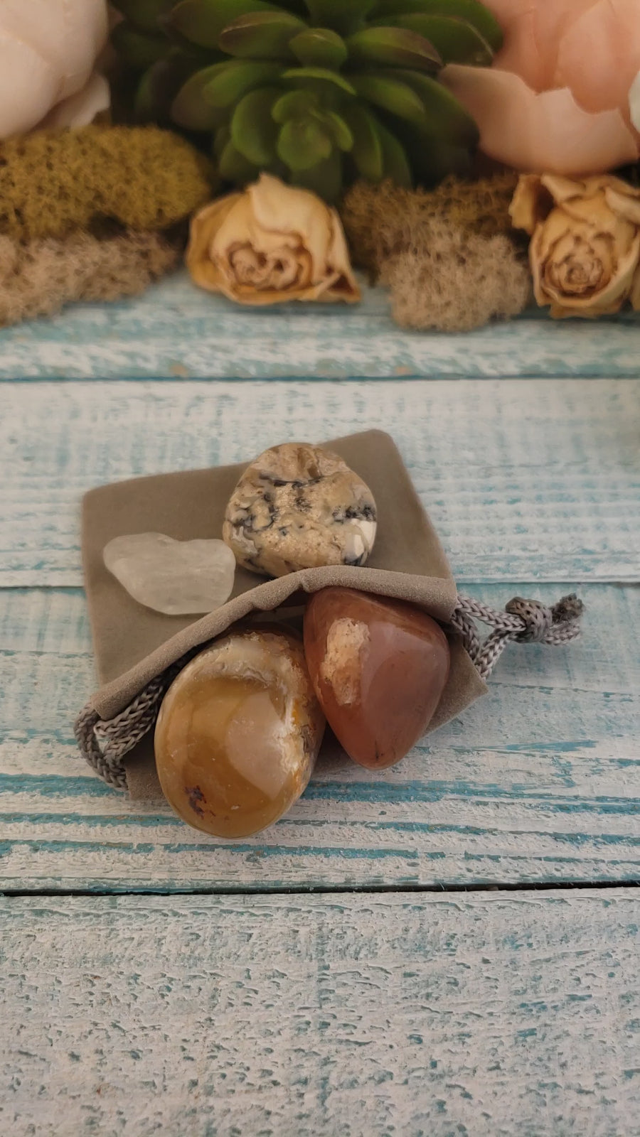 Psychic Power & Spiritual Healing Crystal Set  - Four Tumbled Stones with Pouch - Video