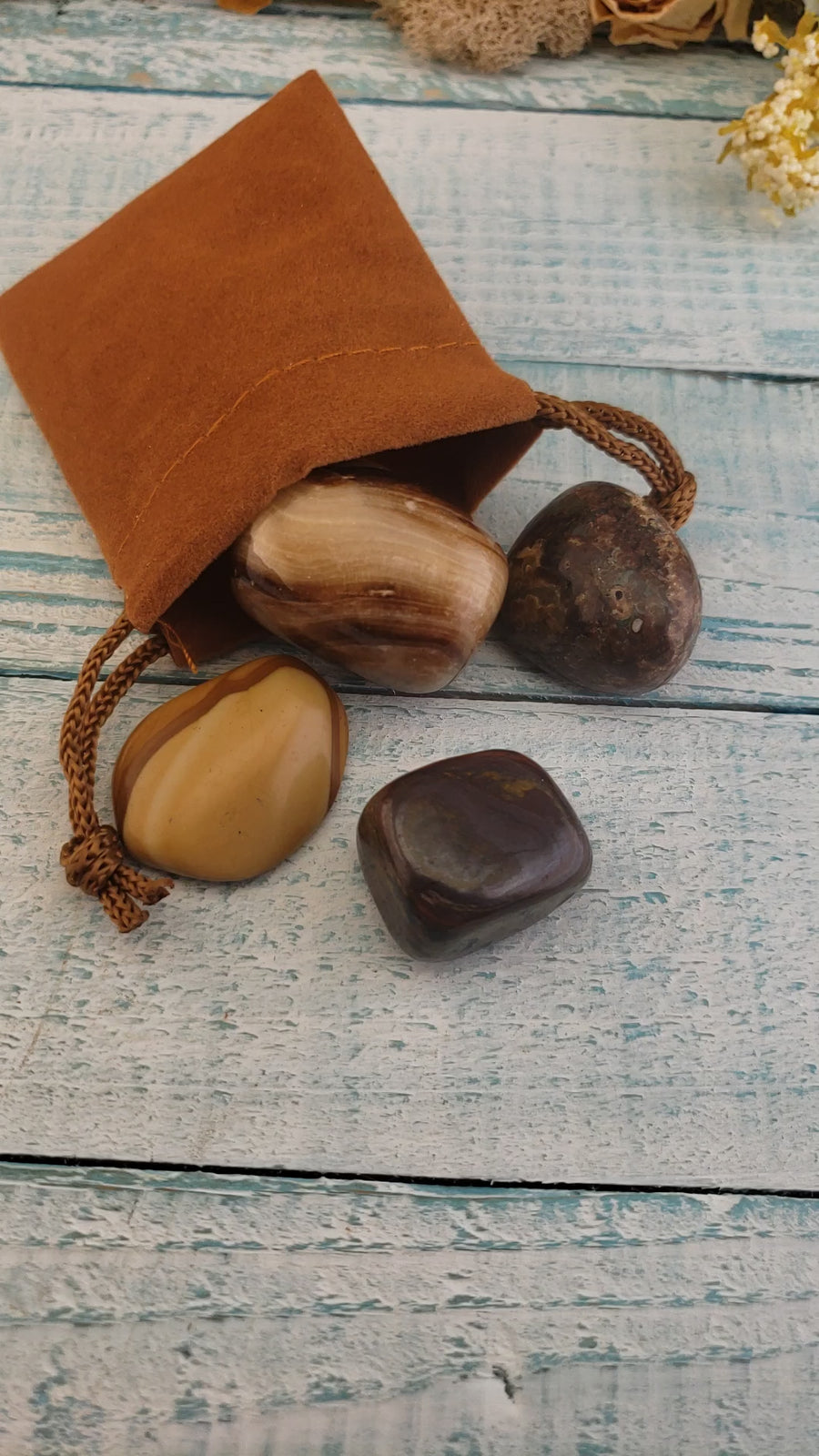 Manifestation of Goals - Set of Four Tumbled Stones with Pouch - Video