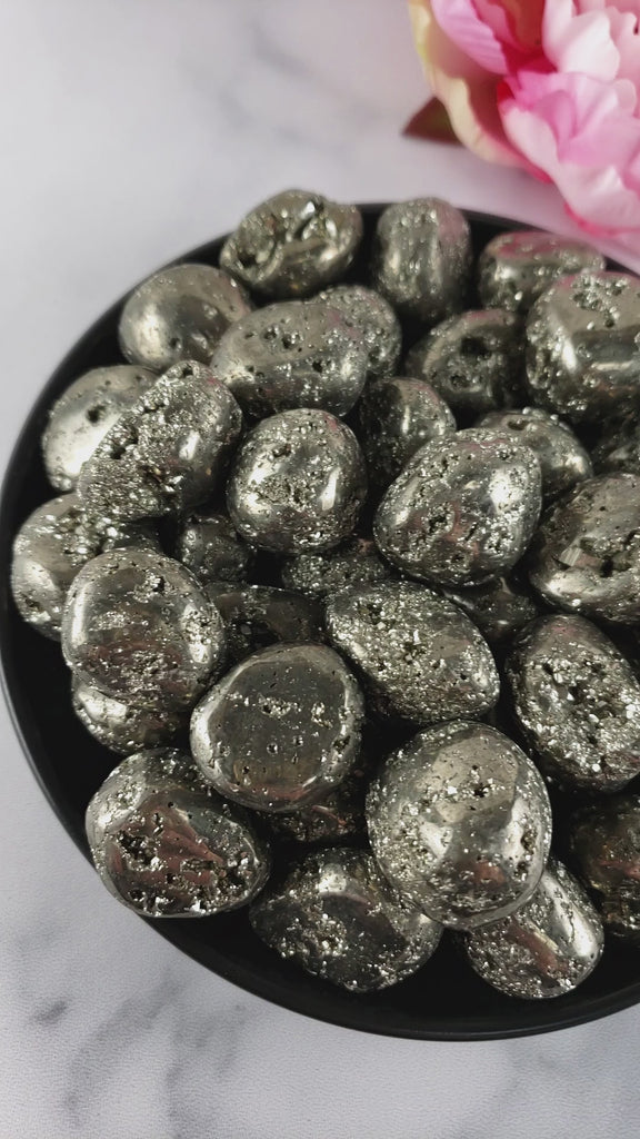 Pyrite Crystal Fool's Gold Natural Gemstone Semi-Tumbled Stone with Druzy Caverns - 3