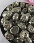Pyrite Crystal Fool's Gold Natural Gemstone Semi-Tumbled Stone with Druzy Caverns - 3