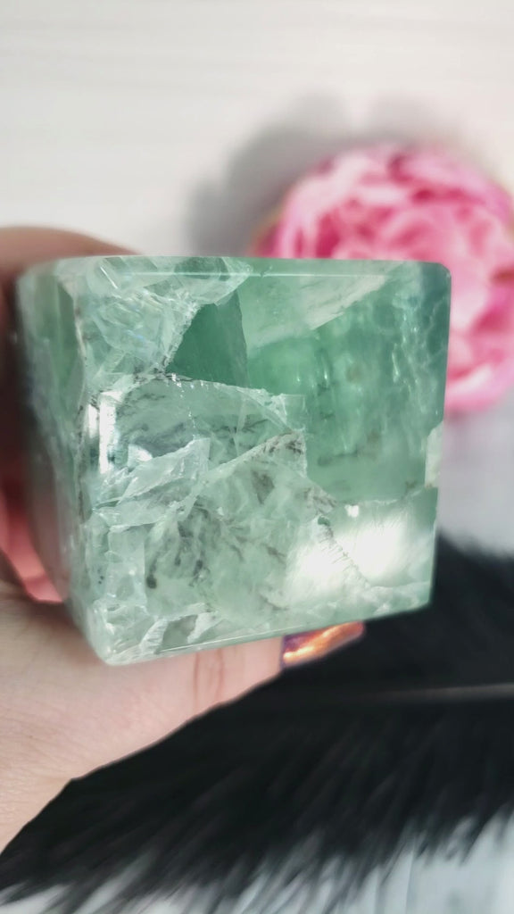 Unique Dendritic Green Fluorite Crystal Cube Natural Gemstone | Terra - 7