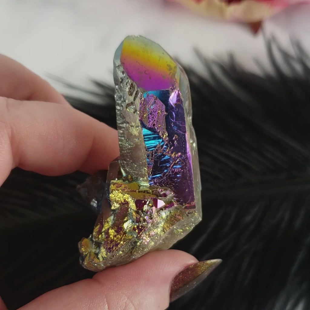 Unique Titanium Rainbow Aura Quartz Crystal Treated Gemstone | Gojo - 5
