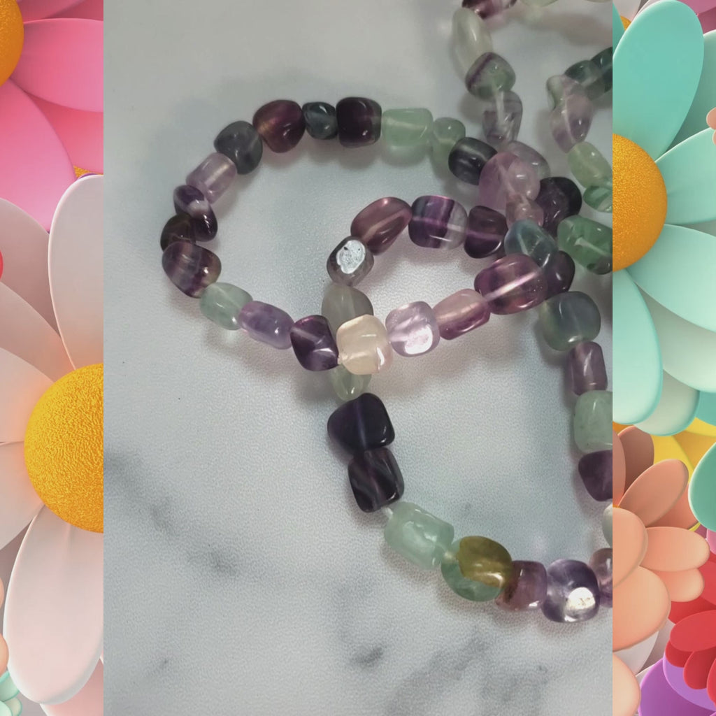 Fluorite Crystal Natural Gemstone Nugget Bead Bracelet - Video