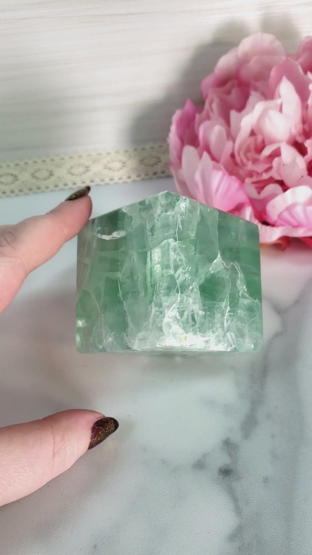 Unique Green Fluorite Crystal Cube Natural Gemstone - Aqua - 3