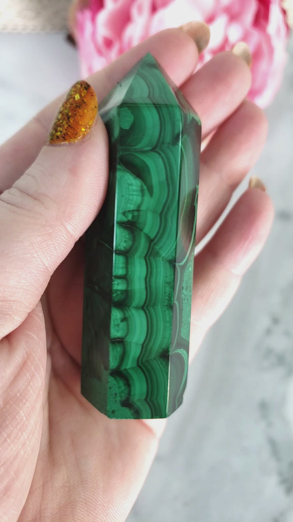 Unique Malachite Stone Natural Crystal Tower Point | Xolotl - 5