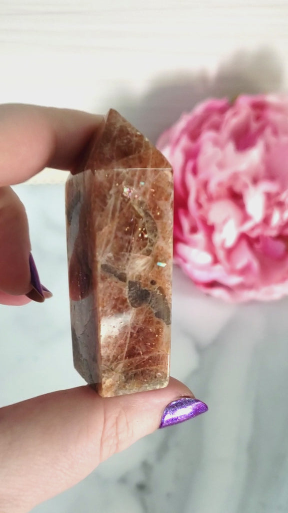 Unique Small Confetti Sunstone with Smoky Quartz Natural Crystal Tower Point - Bast - 4