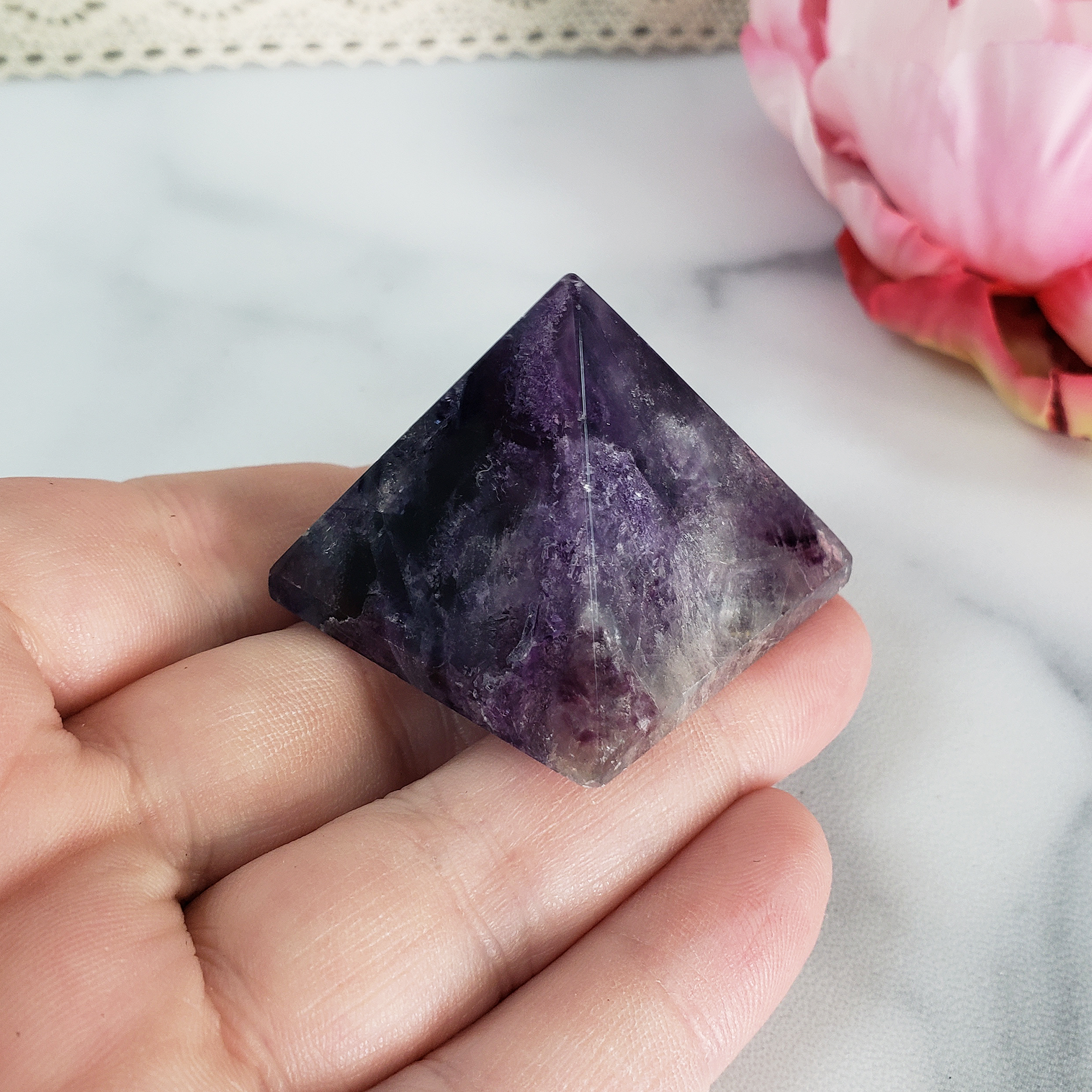 Purple Fluorite Stone Natural Gemstone Crystal Pyramid | 30-35mm - 4