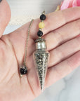 Pyrite Crystal Natural Gemstone Chips in Glass Vial Pendulum with Beaded Chain