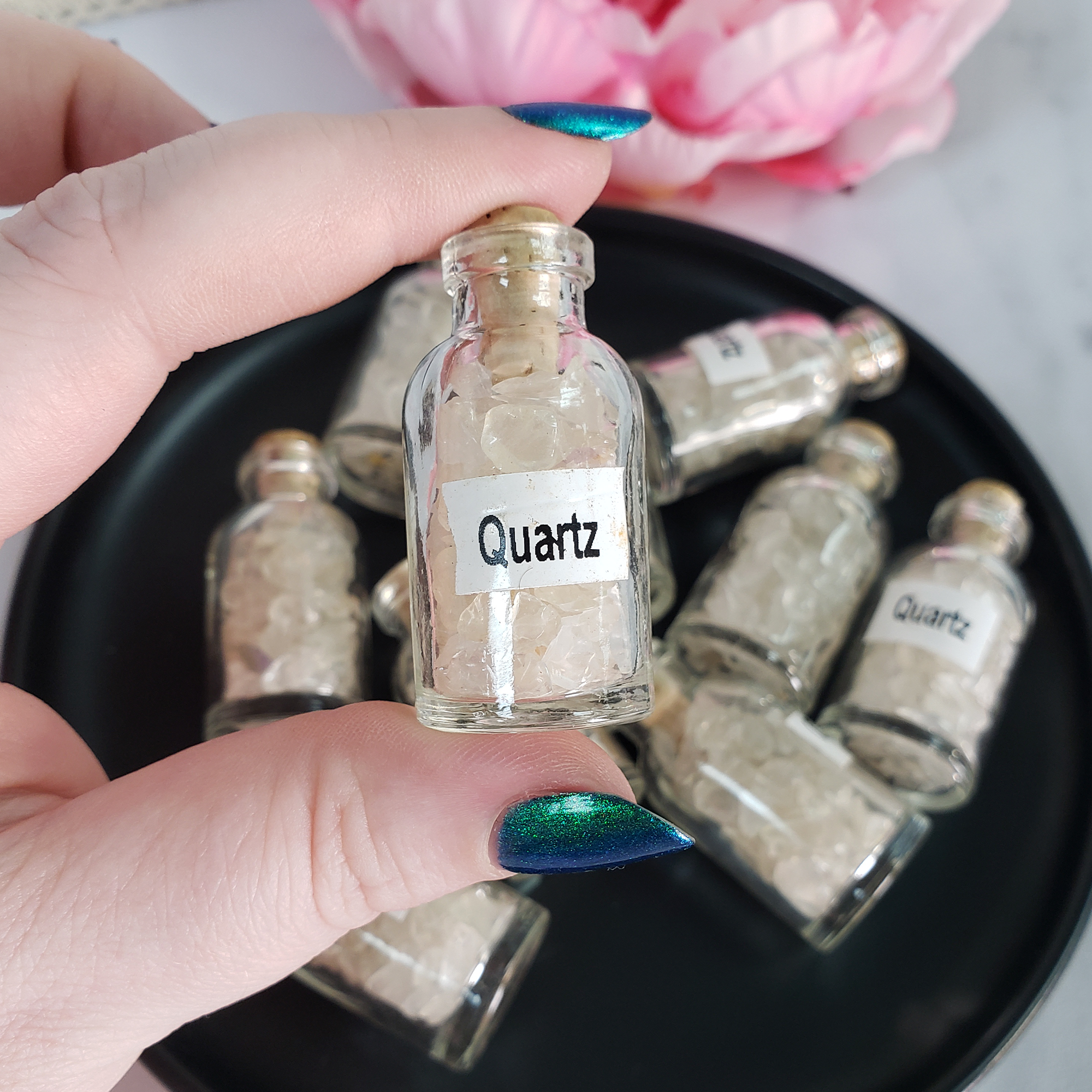 Quartz Crystal Natural Gemstone Chips in Glass Bottle - 2