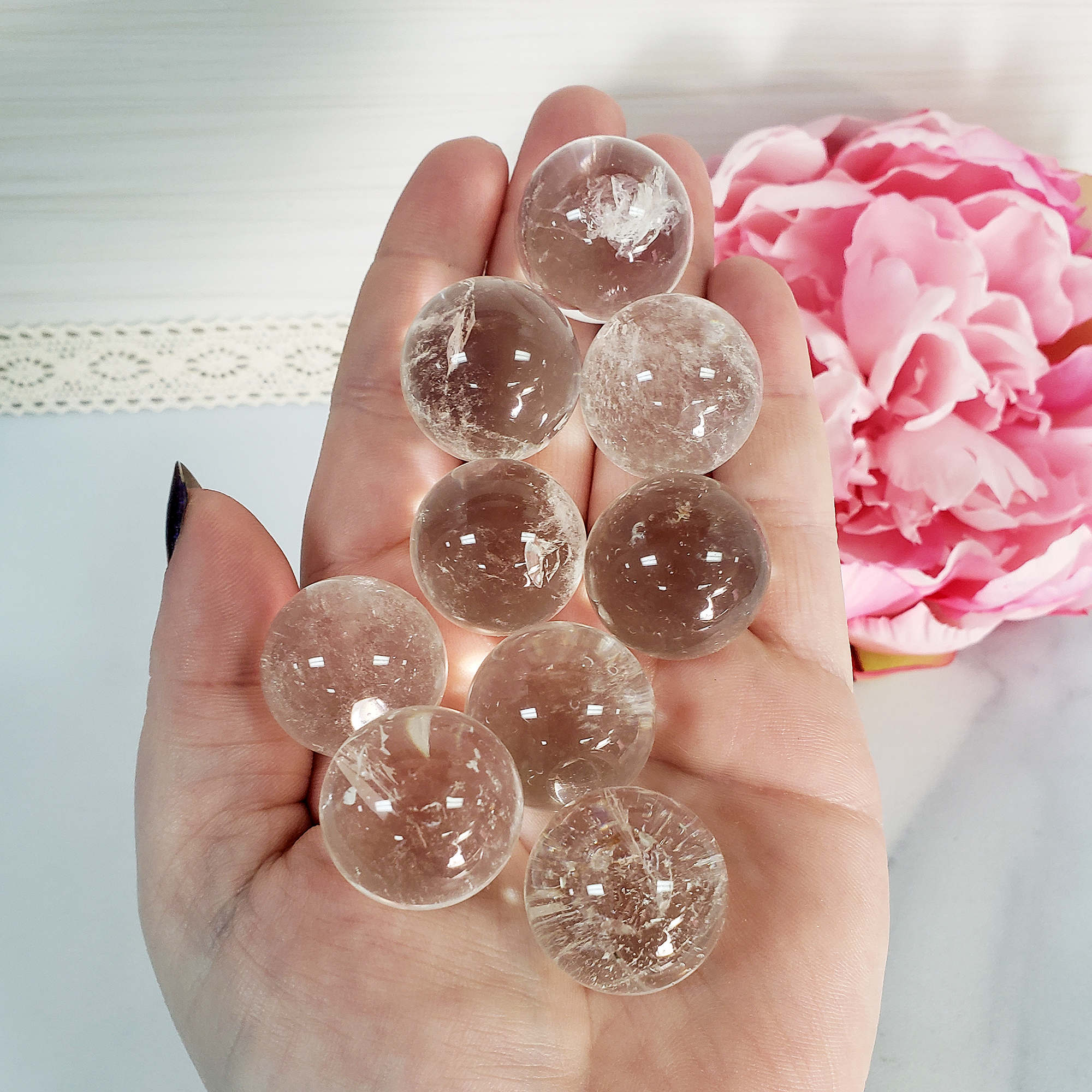 Quartz Crystal Sphere Natural Gemstone Orb Stone Marble | SMALL | Multiple Sizes - 13