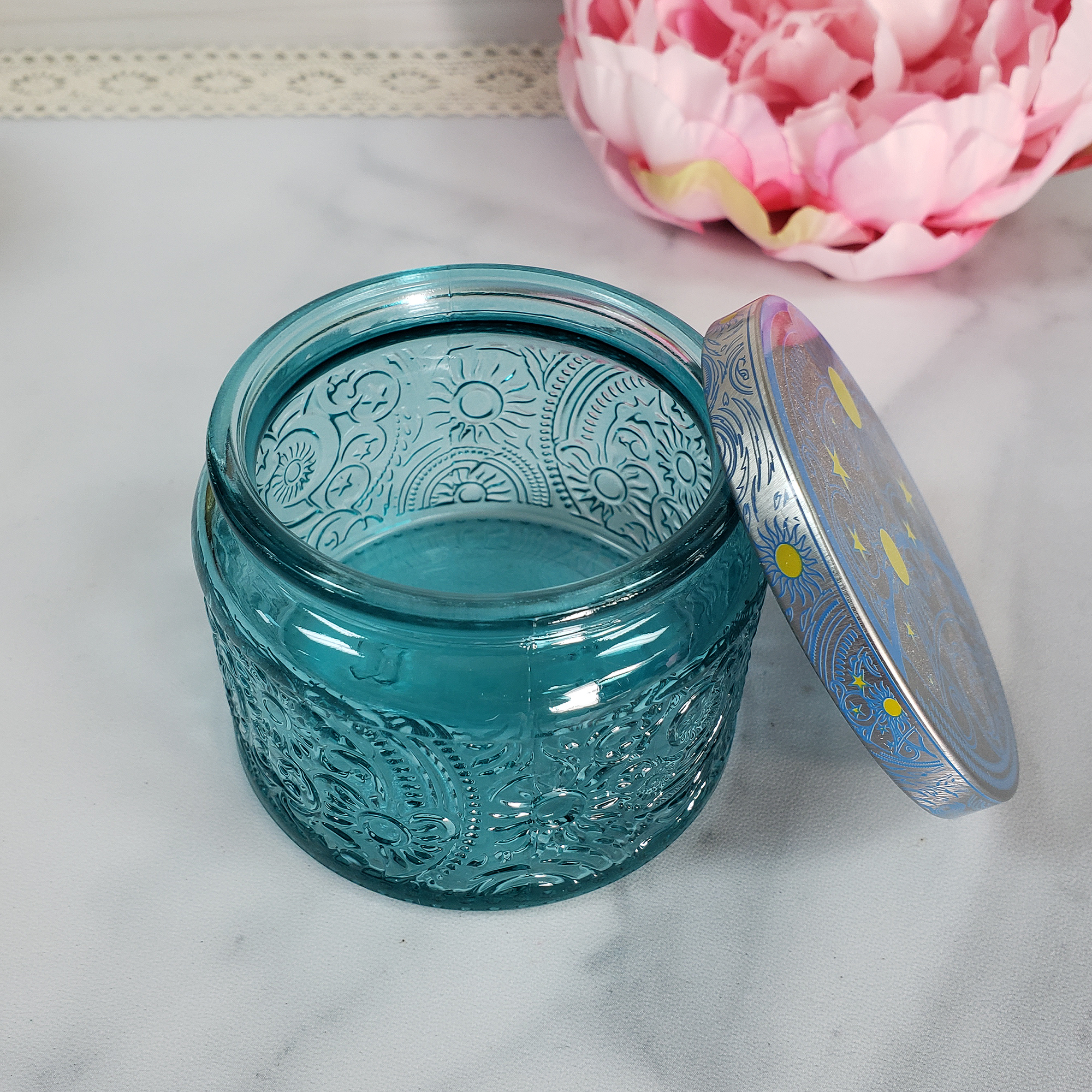 Celestial Colored Glass Container with Lid | Great for Spell Jars, Crystal Storage, & Candle Making - 4