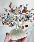 Unique Rainbow Seven Chakra Crystal Chip Wire Tree of Life Sculpture on Apophyllite Stilbite Cluster Base - 1