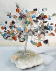Unique Rainbow Seven Chakra Crystal Chip Wire Tree of Life Sculpture on Apophyllite Stilbite Cluster Base - 2