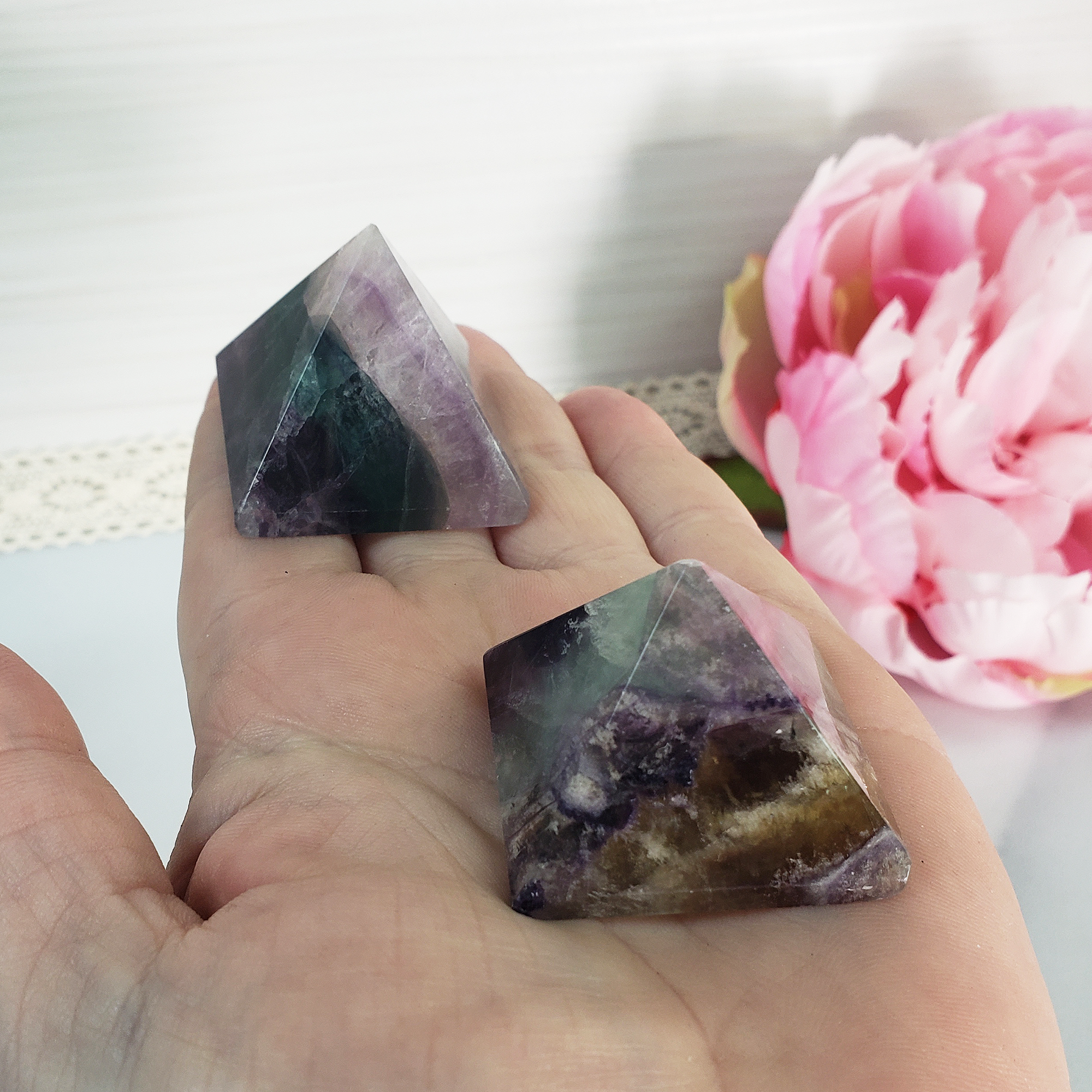 Rainbow Fluorite Stone Natural Gemstone Crystal Pyramid | 30-35mm - C